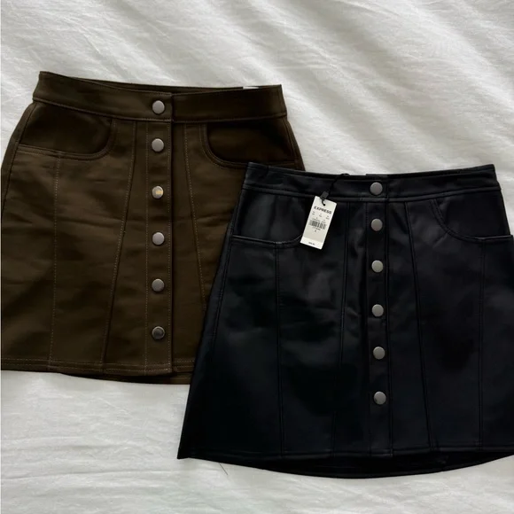 Express New Black Faux Leather and Like New Army Green Mini Skirt - Picture 9 of 9
